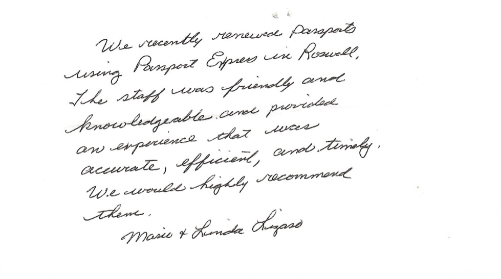 Elderly Couple Leaves Heartfelt Handwritten Review For Local Passport Renewal Service