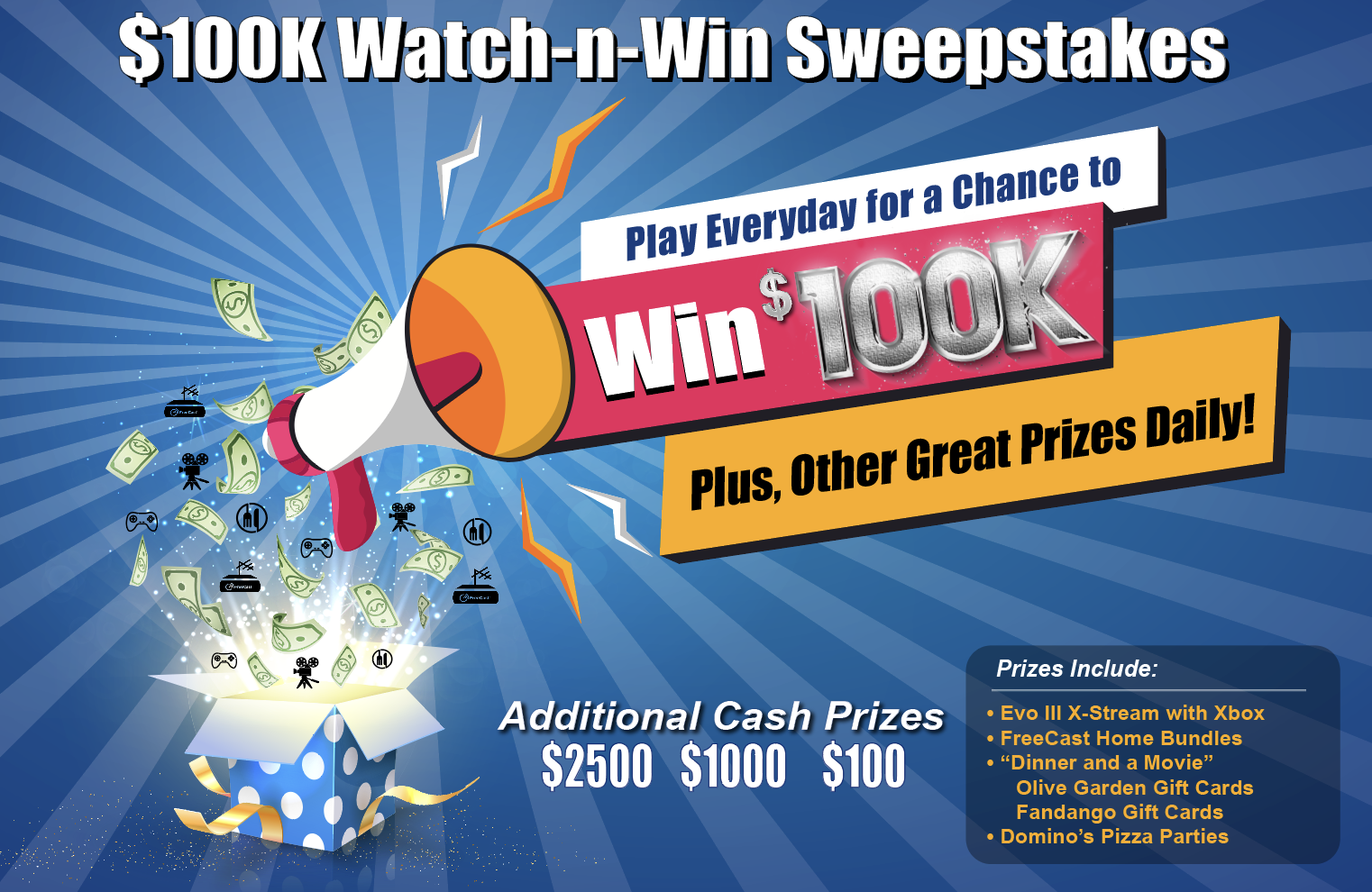 FreeCast to Launch a Watch-n-Win Play Every Day $100K Sweepstakes 