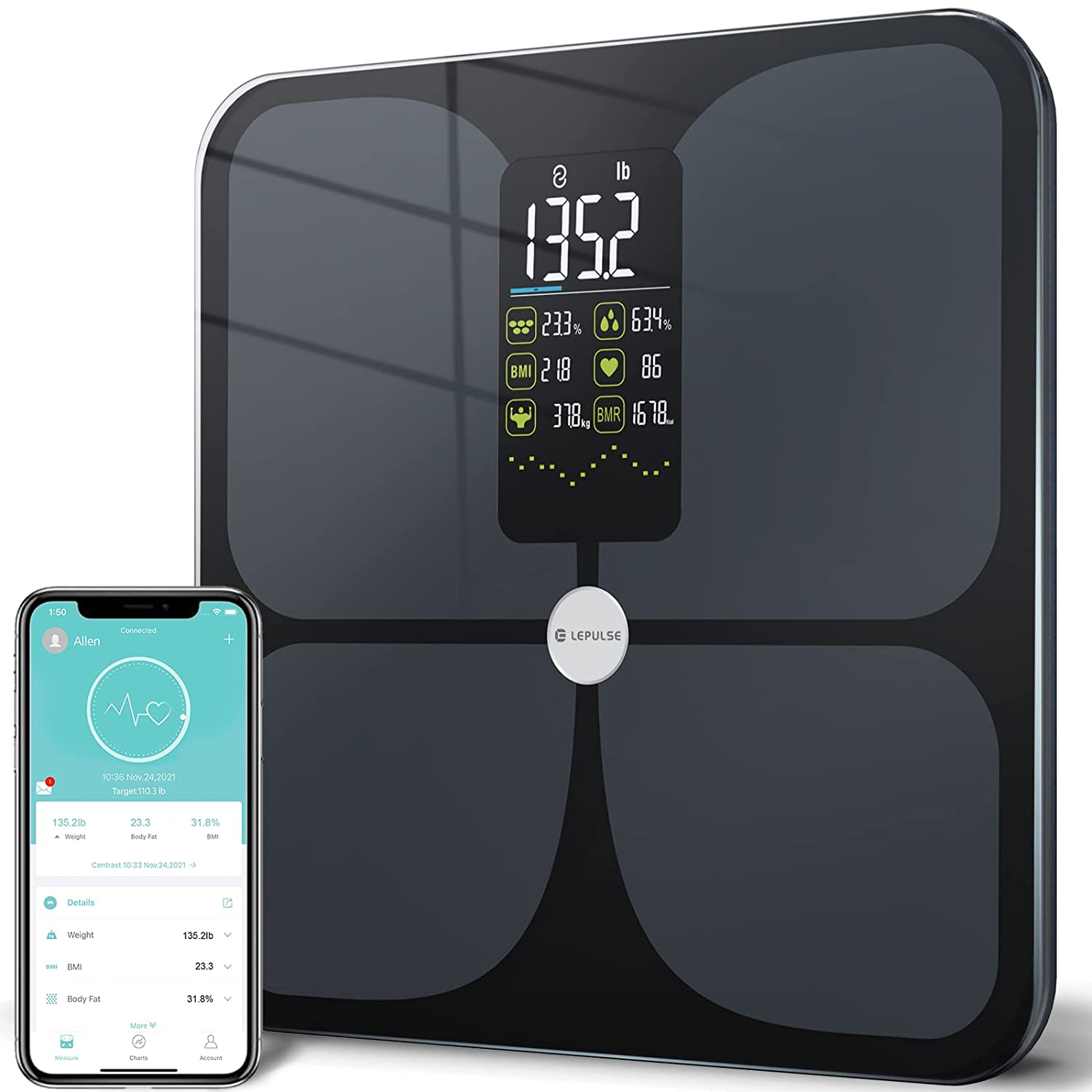 Lepulse Professional 8-Electrode Body Fat Scale With Exclusive Report