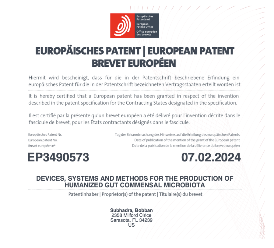 BIOM Pharmaceutical Corporation Granted European Patent for LiveBIOM(TM) Microbiome Technology, Strengthening Position as Pioneer in Microbiome Therapeutics