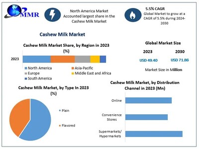 Cashew Milk Market to reach USD 71.86 Mn at a CAGR of 5.5 percent by 2030- Says Maximize Market Research